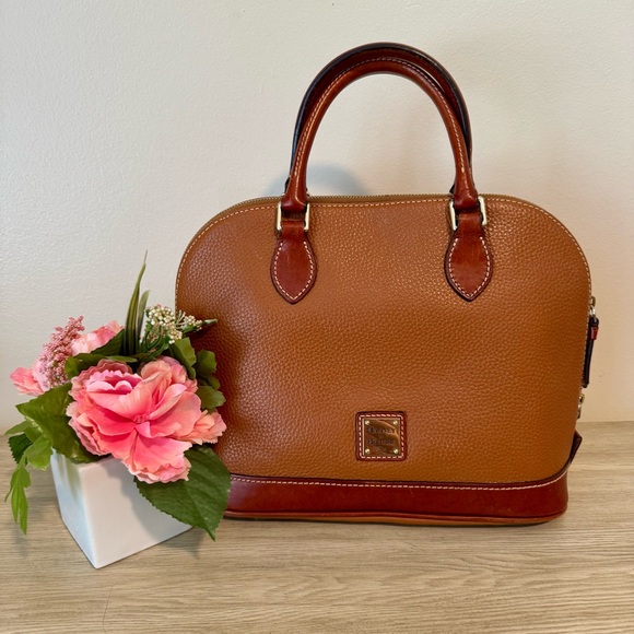 Dooney & Bourke Handbags - Dooney & Bourke Caramel Pebble Grain Zip Zip Domed Convertible Satchel